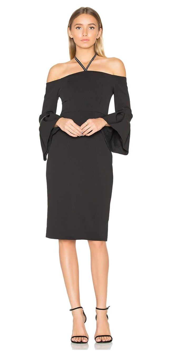 Alexis Amelia Off the Shoulder Midi Cocktail Dress Black Large New Womens